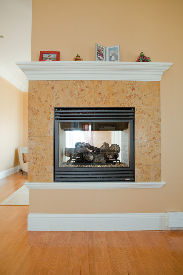Fireplace, marble tile - Newton, MA